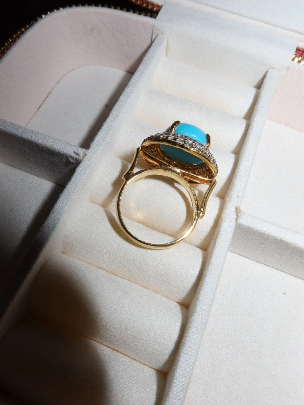 Turquoise Cabochon Halo Ring - Blue Stone Statement Ring